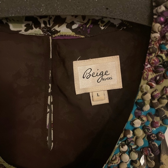 BOHO SLEEVELESS Beige by ECI choker fairy beaded, flowing blouse‎ women’s L - Picture 3 of 10